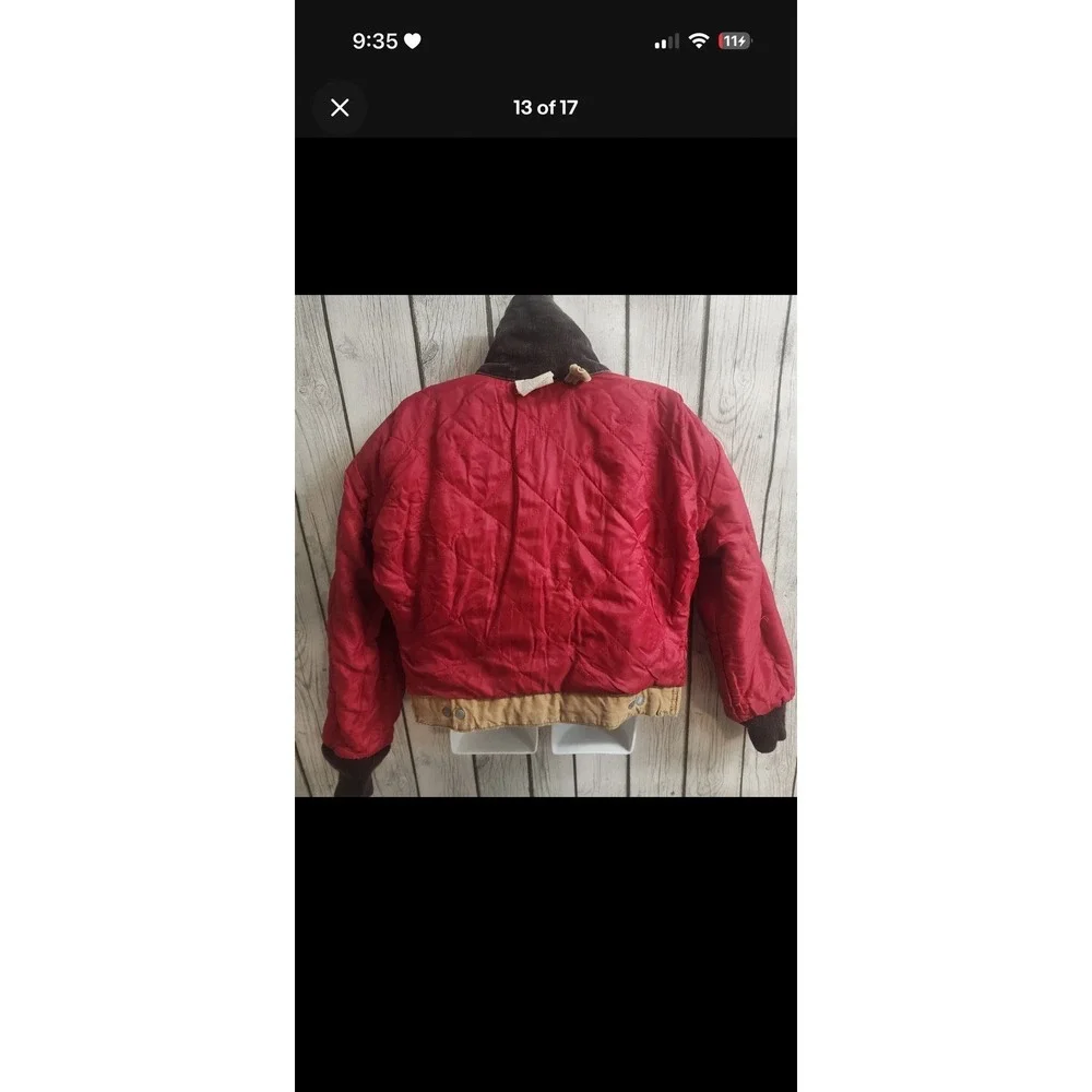 Vtg Carhartt Kid Jacket Tan Duck Canvas Quilted Lined Distressed Sz 10 USA JQ606